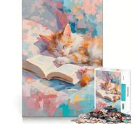 Rompecabezas para Adolescentes con diseño de Gato durmiendo sobre un Libro, 1000 Piezas, Juguete de lógica, alegría Familiar, Borde Premium, 50x75cm