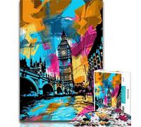 Rompecabezas para Adolescentes con Grafiti del Big Ben, Ideal para decoración de Pared y Regalo de cumpleaños para Amigos y para la Oficina (38x26cm)