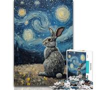 Rompecabezas para Adolescentes Conejo bajo el Cielo Nocturno 1000 Piezas desafiantes Juegos Familiares Juguete de Bricolaje para decoración de Pared del hogar Regalos 26x38cm