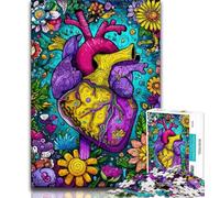 Rompecabezas para Adolescentes Corazón Floral 1000 Piezas con Piezas entrelazadas y Formas aleatorias 50x75cm