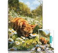 Rompecabezas para Adolescentes: Crisantemo y Gato, 1000 Piezas, para Adultos y Adolescentes, Juguetes educativos, Juegos antiestrés, colección de Artistas, Bellas Artes, 26x38cm