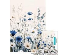 Rompecabezas para Adolescentes de 1000 Flores Silvestres Azules y Blancas Juego Relajante Juguete Intelectual Excelentes Regalos y Juguetes Actividades Familiares (Tamaño 50x75cm)