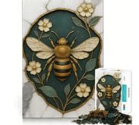 Rompecabezas para Adolescentes de 1000 Piezas Abejas y Flores sobre Fondo de mármol Corte Diversión,lógica y Habilidad Fácil de Jugar Decoración navideña