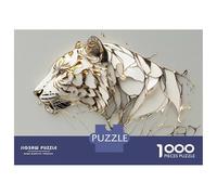 Rompecabezas para Adolescentes De 1000 Piezas Abstract White Tiger with Gold Accents Rompecabezas Juguetes Antiestrés Corte De Precisión Cumpleaños 38x26cm/1000pcs