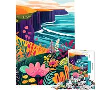 Rompecabezas para Adolescentes de 1000 Piezas Acantilados costeros irlandeses con Flores Arte Minimalista Juguetes educativos Juego Familiar decoración de Pared Regalos para Mujeres y Hombres