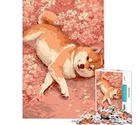 Rompecabezas para Adolescentes de 1000 Piezas Adorable Shiba Inu en un Campo de Flores Rompecabezas para Adolescentes Juguete Decorativo para la Pared Decoración Desafío Educativo (38x52cm)