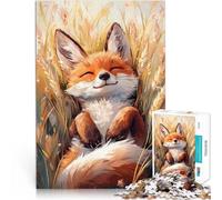 Rompecabezas para Adolescentes de 1000 Piezas Adorable Zorro relajándose en Campos de Trigo Dorado Juego Educativo Familiar Ideas de Regalos 52x38cm