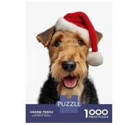 Rompecabezas para Adolescentes De 1000 Piezas Airedale Terrier Dog with Santa Hat Rompecabezas para Adultos Juguetes Antiestrés Decoración De Pared Interacción Entre Padres E Hijos 70x50cm/1000pcs