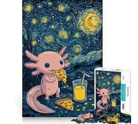 Rompecabezas para Adolescentes de 1000 Piezas Ajolote Comiendo Pizza bajo una Noche Estrellada Corte Premium Divertido,Inteligente,Juego,Regalo,Juego fácil,Pieza de Arte navideña (38x26cm)