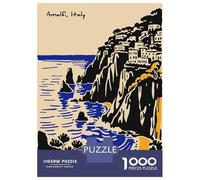 Rompecabezas para Adolescentes De 1000 Piezas Amalfi Coast Italy Illustration Rompecabezas para Adultos Juguetes Antiestrés Regalo De Cumpleaños para Cumpleaños, Navidad 52x38cm/1000pcs