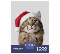 Rompecabezas para Adolescentes De 1000 Piezas American Bobtail Cat with Santa Hat Rompecabezas para Adultos Juegos Relajantes Análisis Y Lógica Difícil Y Desafiante 52x38cm/1000pcs