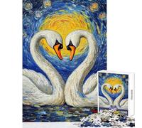 Rompecabezas para Adolescentes de 1000 Piezas Amor de Cisne bajo la luz de la Luna Juguete antiestrés para decoración de Pared Regalo de cumpleaños y único (tamaño 38x52cm)