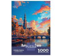 Rompecabezas para Adolescentes De 1000 Piezas Amsterdam Canal at Sunset Rompecabezas para Adultos Juegos Relajantes Regalos para Mujeres Ayuda A Ejercitar El Cerebro 52x38cm/1000pcs