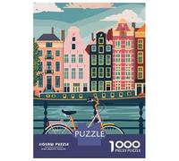 Rompecabezas para Adolescentes De 1000 Piezas Amsterdam Canal Bike Rompecabezas para Adultos Juego De Ingenio Decoración De Pared Regalos para Reducir El Estrés 70x50cm/1000pcs