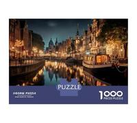 Rompecabezas para Adolescentes De 1000 Piezas Amsterdam Night Canal Lights Rompecabezas Juguetes DIY Alivia El Estrés Interacción Entre Padres E Hijos 52x38cm/1000pcs