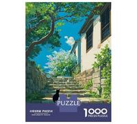 Rompecabezas para Adolescentes De 1000 Piezas Anime Black Cat on Stone Steps Rompecabezas para Adultos Juego De Ingenio Alivia El Estrés Ayuda A Ejercitar El Cerebro 52x38cm/1000pcs