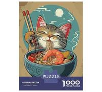 Rompecabezas para Adolescentes De 1000 Piezas Anime Cat Ramen Bowl Rompecabezas para Adultos Juegos Relajantes Decoración del Hogar 52x38cm/1000pcs