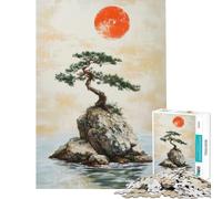 Rompecabezas para Adolescentes de 1000 Piezas Árbol bonsái Solitario y Sol Rojo Difícil y desafiante Regalos para Mujeres Juegos Divertidos para Mayores de 14 años 38x26cm