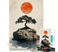 Rompecabezas para Adolescentes de 1000 Piezas Árbol bonsái Tradicional y Sol Rojo, Bordes impecables, Divertido Juego Mental, Regalo Acogedor, decoración navideña para la Pared (38x26cm)
