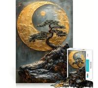 Rompecabezas para Adolescentes de 1000 Piezas Árbol bonsái y Luna,Paisaje japonés,Arte de Bordes precisos,Juego de concentración,Regalo,Juego para Pasar un rato Agradable,Arte de Escena navideña
