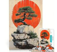 Rompecabezas para Adolescentes de 1000 Piezas: Árbol bonsái y Sol Rojo Juego práctico, difícil y desafiante Regalo Ideal para quienes Buscan un Juego entretenido 38x52cm