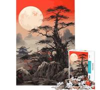 Rompecabezas para Adolescentes de 1000 Piezas árbol de Luna roja Juego de ingenio Oscuro Juguete Intelectual Gran Regalo para Juegos decoración de Pared (tamaño 38x52cm)