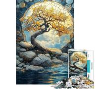 Rompecabezas para adolescentes de 1000 piezas Árbol dorado en marco de mosaico Rompecabezas para adultos juegos divertidos que mejoran la memoria Regalos que ponen a prueba la memoria (tamaño 50x75cm)