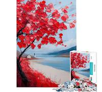 Rompecabezas para Adolescentes de 1000 Piezas Árbol Rojo Junto al mar Rompecabezas para Adultos Juegos Divertidos para Mejorar la Memoria cumpleaños y Navidad (tamaño 38x26cm)