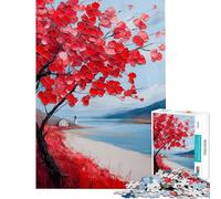 Rompecabezas para Adolescentes de 1000 Piezas Árbol Rojo Junto al mar Rompecabezas para Adultos Juegos Divertidos para Mejorar la Memoria cumpleaños y Navidad (tamaño 38x52cm)