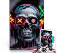 Rompecabezas para Adolescentes de 1000 Piezas Arte de Calavera Punk de neón Juego de Preguntas Colección de Artistas, Bellas Artes 75x50cm