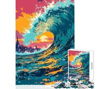 Rompecabezas para Adolescentes de 1000 Piezas Arte de Olas urbanas Juego Educativo Carrera de Velocidad Manual Juguetes para armar con póster a Juego y Hoja de Preguntas y respuestas (38x26cm)