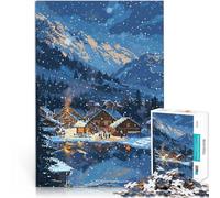 Rompecabezas para Adolescentes de 1000 Piezas Arte de píxeles de un Pueblo de montaña nevado Corte de precisión Obra de Arte 38x26cm