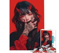 Rompecabezas para Adolescentes de 1000 Piezas Arte Digital de la Chica Diablo roja Juego de ingenio Juguetes educativos Regalo de cumpleaños dificultad Alta (tamaño 38x26cm)