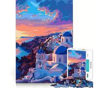Rompecabezas para Adolescentes de 1000 Piezas,Arte Griego de Santorini,Estilo Retro,Ajuste, Juego para ejercitar la Mente,diversión y Entretenimiento, (38x52cm)