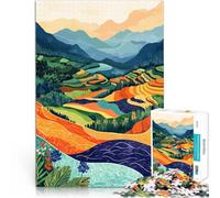 Rompecabezas para Adolescentes de 1000 Piezas Arte paisajístico asiático de arrozales para divertirse en Familia Gran Regalo 38x26cm