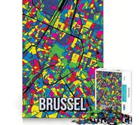 Rompecabezas para Adolescentes de 1000 Piezas,Arte Pop de Bruselas,Mapa de la Ciudad de Bélgica,Arte Abstracto de Viajes,Bordes impecables,Divertido Juego de Habilidad,Juego Tranquilo,Juego,Arte