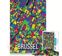 Rompecabezas para Adolescentes de 1000 Piezas,Arte Pop de Bruselas,Mapa de la Ciudad de Bélgica,Arte Abstracto de Viajes,Bordes impecables,Divertido Juego de Habilidad,Juego Tranquilo,Juego,Arte