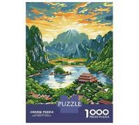 Rompecabezas para Adolescentes De 1000 Piezas Asian Landscape with Mountains and Temple Rompecabezas para Adultos Juegos Relajantes Decoración del Hogar 70x50cm/1000pcs