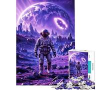 Rompecabezas para Adolescentes de 1000 Piezas Astronauta Alienígena Planeta Cielo Púrpura Juego práctico Regalo de cumpleaños Ideal para Toda la Familia (Tamaño 38x26cm)