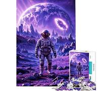 Rompecabezas para Adolescentes de 1000 Piezas Astronauta Alienígena Planeta Cielo Púrpura Rompecabezas para Adultos Juego práctico Desafío difícil Toda la Familia (50x75cm)