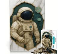Rompecabezas para Adolescentes de 1000 Piezas Astronauta en mármol y Marco Dorado Uniones Suaves Divertido Juego para ejercitar la Mente y Relajarse Regalo Ideal para Navidad y Ocio (50x75cm)