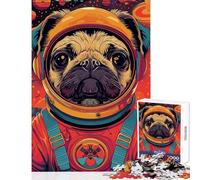 Rompecabezas para Adolescentes de 1000 Piezas Astronauta Espacio Pug Animal Juego Educativo Carrera de Velocidad Manual Juguetes para armar con póster y Hoja de Preguntas a Juego (38x26cm)