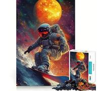 Rompecabezas para Adolescentes de 1000 Piezas Astronauta Haciendo Snowboard en el Espacio Piezas de fácil Montaje Juguete Divertido para desarrollar la Mente Juego Relajante Regalo Ideal