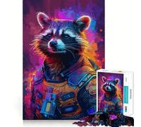 Rompecabezas para Adolescentes de 1000 Piezas Astronauta Mapache Espacial,Corte Premium,Divertido,Inteligente,Regalo,Tiempo de Juego Fácil,Pieza de Arte Navideña (38x52cm)