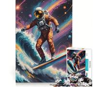 Rompecabezas para adolescentes de 1000 piezas: Astronauta surfista en un mar cósmico Juego práctico para pasar el rato durante las vacaciones en casa Incluye póster y hoja de preguntas a juego 38x52cm