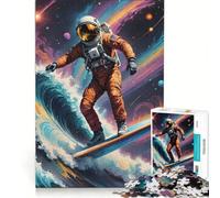 Rompecabezas para adolescentes de 1000 piezas: Astronauta surfista en un mar cósmico Juego práctico para pasar el rato durante las vacaciones en casa Incluye póster y hoja de preguntas a juego 38x26cm