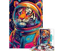 Rompecabezas para Adolescentes de 1000 Piezas Astronauta Tigre Espacial Rompecabezas para Adultos Juegos relajantes Montaje de Patrones cumpleaños (tamaño 38x26cm)