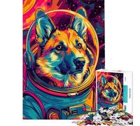 Rompecabezas para Adolescentes de 1000 Piezas Astronauta y Pastor Alemán Rompecabezas para Adolescentes Juego de ingenio Regalo para Mujeres difícil y desafiante (tamaño 50x75cm)