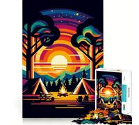 Rompecabezas para Adolescentes de 1000 Piezas Atardecer de Camping,WPAP,Corte preciso,diversión,resolución de Problemas,diversión,relajación,Tiempo de diversión,exhibición de Arte navideño (38x26cm)