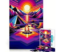 Rompecabezas para Adolescentes de 1000 Piezas Atardecer de Camping,WPAP,Popart,Corte preciso,Diversión,Resolución de Problemas,Diversión,Relajación,Tiempo de diversión,Exhibición de Arte navideño